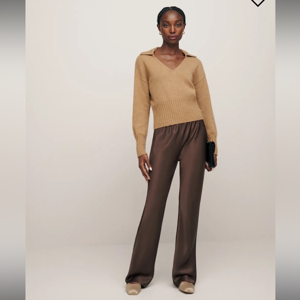 Reformation Gale Satin Mid Rise Bias Pant Brown - Size S